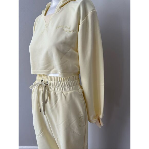 NWT For Love & Lemons Cropped Hoodie & Sweatpant 2Pc Tracksuit Set Yellow XXS - Picture 7 of 14
